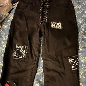 Dolls Kill X Hello Kitty Hostile Heart Patchwork Pants Size M